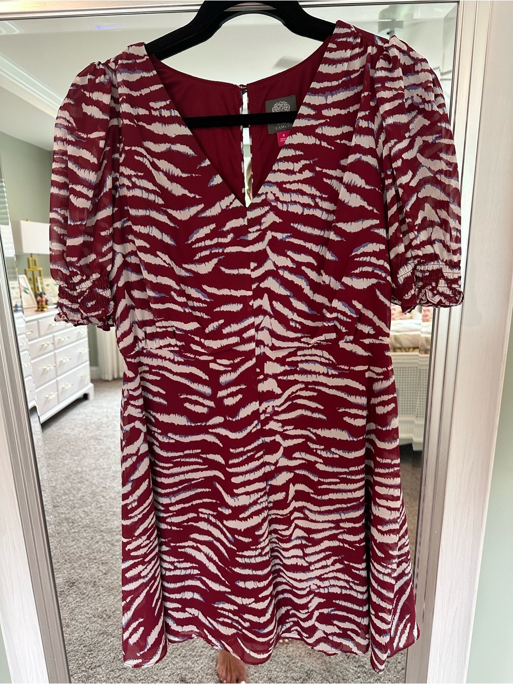 Vince Camuto Burgundy Animal-Print V-Neck Dress